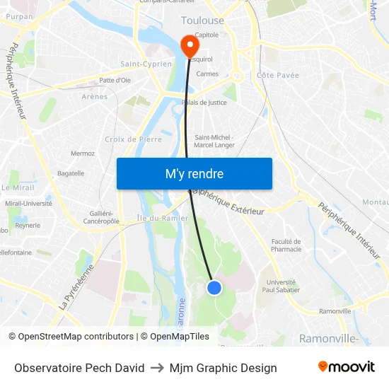 Observatoire Pech David to Mjm Graphic Design map