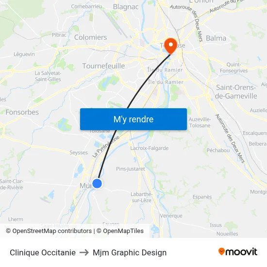 Clinique Occitanie to Mjm Graphic Design map