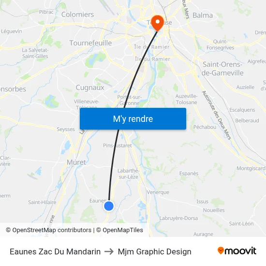 Eaunes Zac Du Mandarin to Mjm Graphic Design map