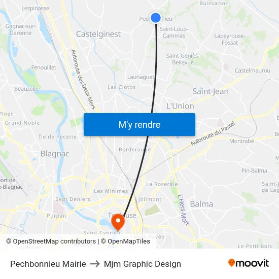 Pechbonnieu Mairie to Mjm Graphic Design map