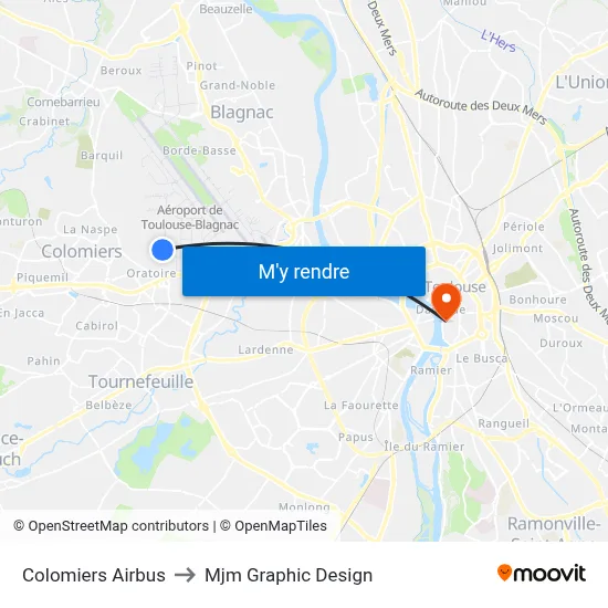 Colomiers Airbus to Mjm Graphic Design map