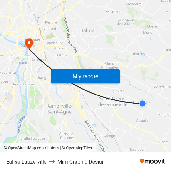 Eglise Lauzerville to Mjm Graphic Design map