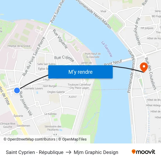 Saint Cyprien - République to Mjm Graphic Design map