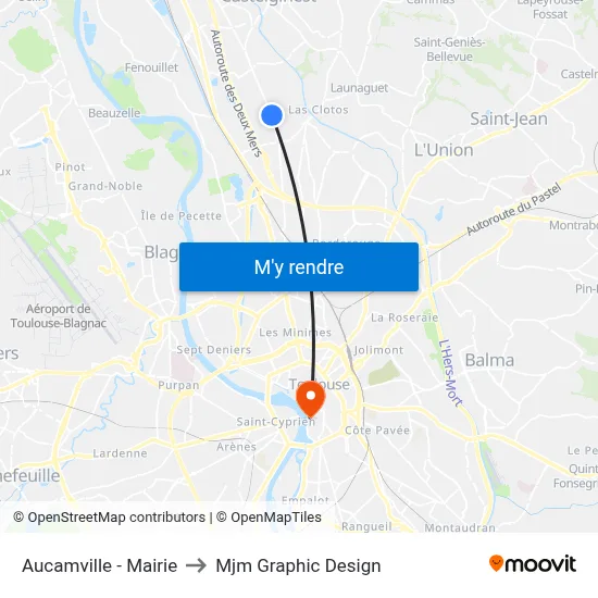 Aucamville - Mairie to Mjm Graphic Design map