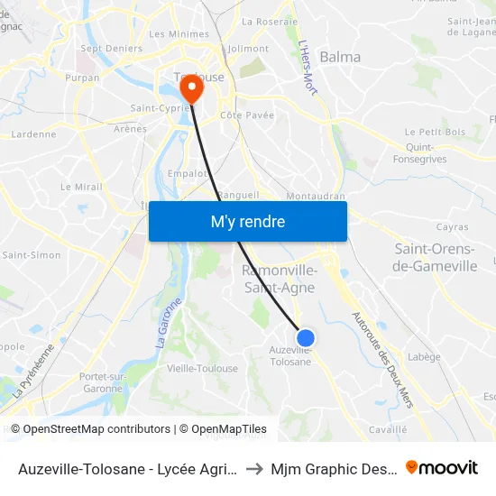 Auzeville-Tolosane - Lycée Agricole to Mjm Graphic Design map