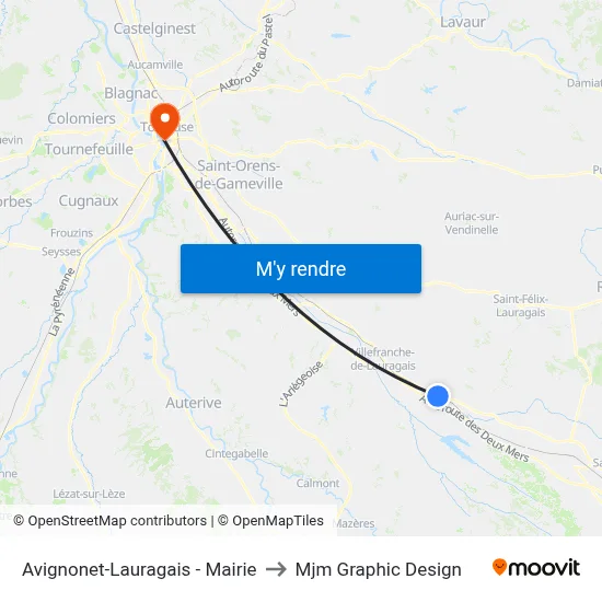 Avignonet-Lauragais - Mairie to Mjm Graphic Design map