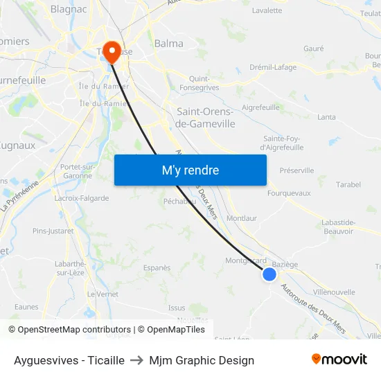 Ayguesvives - Ticaille to Mjm Graphic Design map