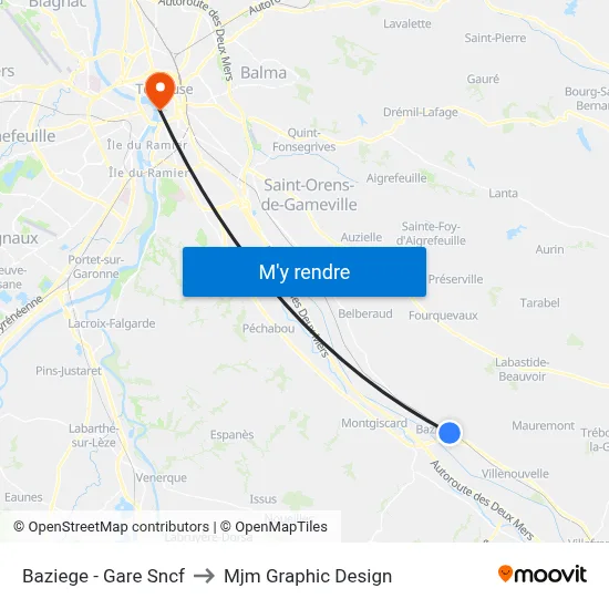 Baziege - Gare Sncf to Mjm Graphic Design map