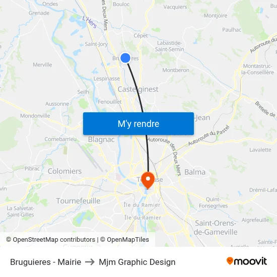 Bruguieres - Mairie to Mjm Graphic Design map