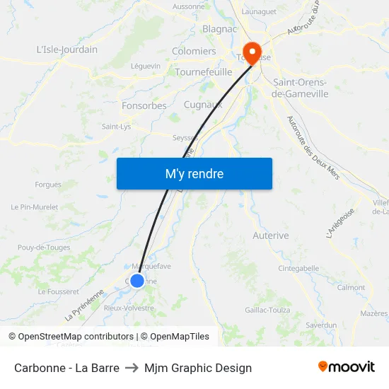 Carbonne - La Barre to Mjm Graphic Design map