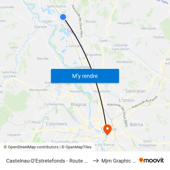 Castelnau-D'Estretefonds - Route D'Ondes - Gare to Mjm Graphic Design map