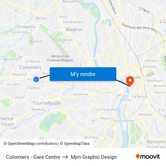 Colomiers - Gare Centre to Mjm Graphic Design map