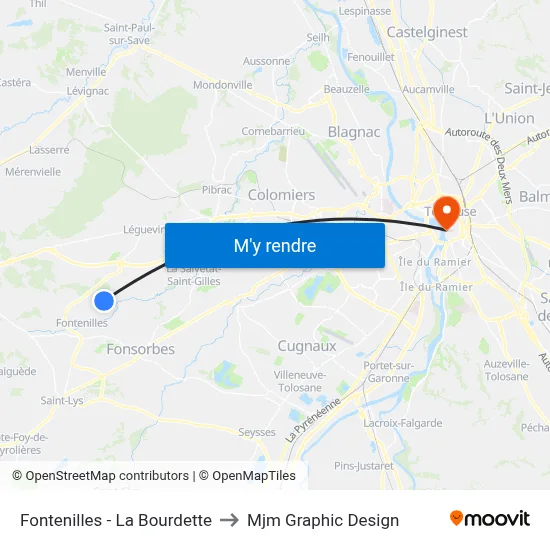 Fontenilles - La Bourdette to Mjm Graphic Design map