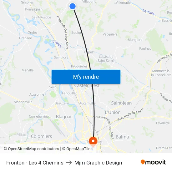 Fronton - Les 4 Chemins to Mjm Graphic Design map