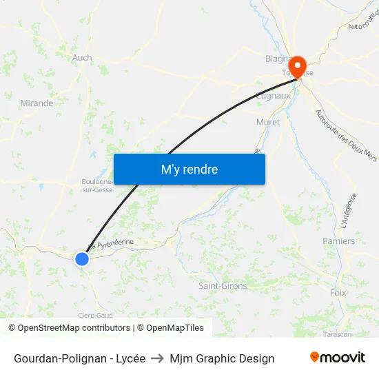 Gourdan-Polignan - Lycée to Mjm Graphic Design map
