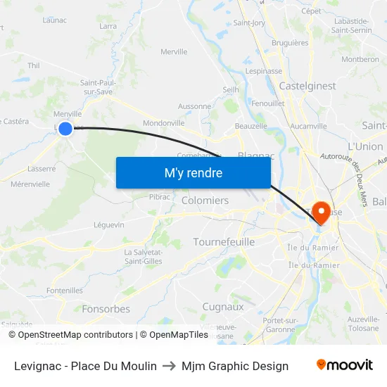 Levignac - Place Du Moulin to Mjm Graphic Design map