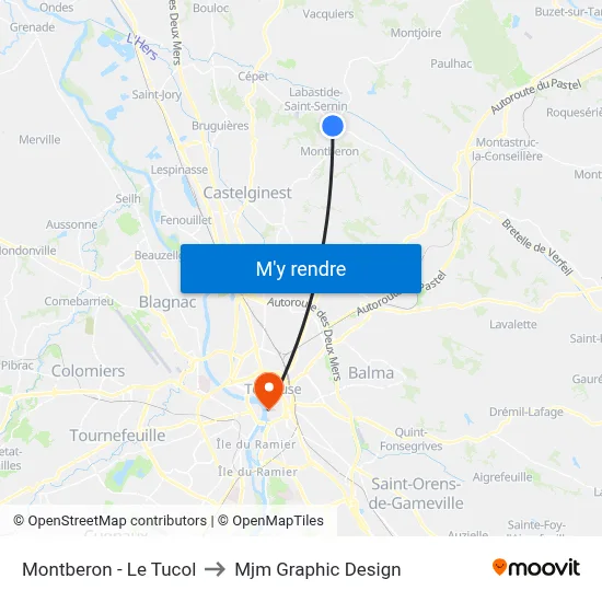 Montberon - Le Tucol to Mjm Graphic Design map