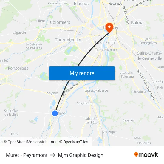 Muret - Peyramont to Mjm Graphic Design map
