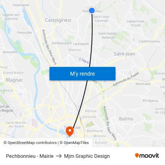 Pechbonnieu - Mairie to Mjm Graphic Design map