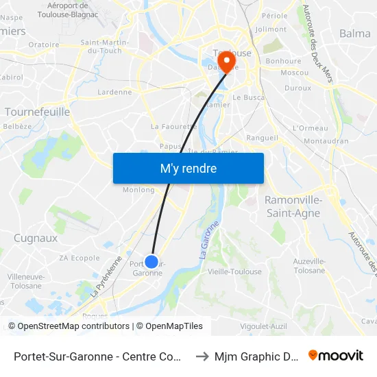 Portet-Sur-Garonne - Centre Commercial to Mjm Graphic Design map