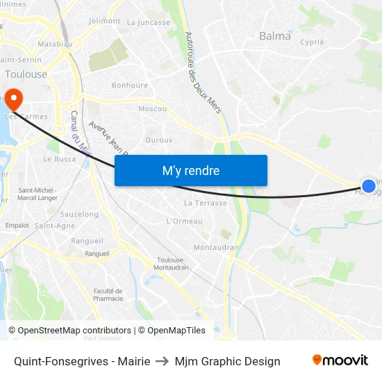 Quint-Fonsegrives - Mairie to Mjm Graphic Design map