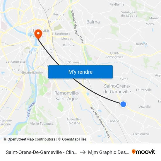Saint-Orens-De-Gameville - Clinique to Mjm Graphic Design map