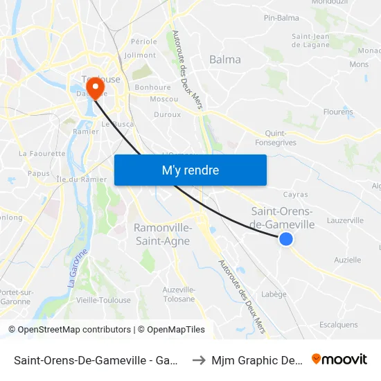 Saint-Orens-De-Gameville - Gameville to Mjm Graphic Design map