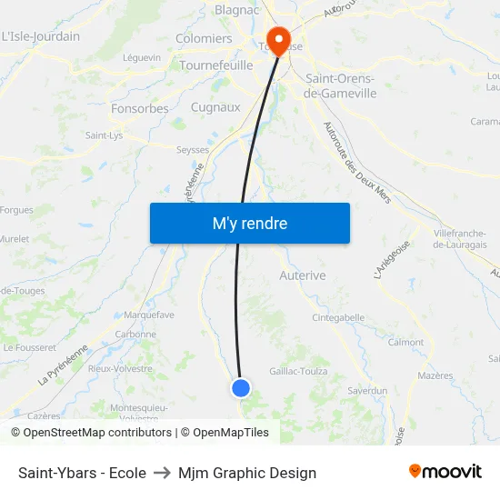 Saint-Ybars - Ecole to Mjm Graphic Design map