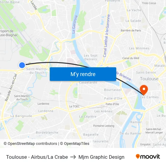 Toulouse - Airbus/La Crabe to Mjm Graphic Design map