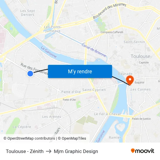 Toulouse - Zénith to Mjm Graphic Design map