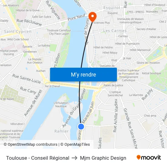 Toulouse - Conseil Régional to Mjm Graphic Design map