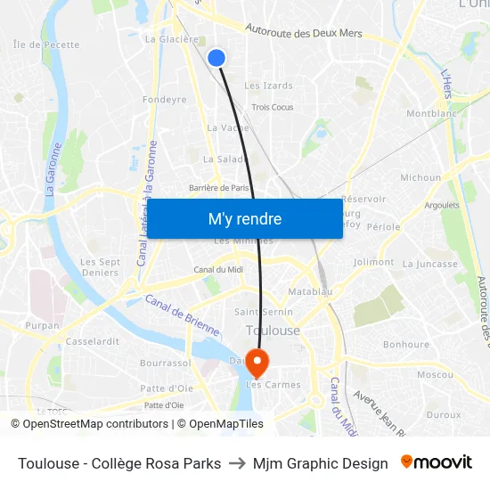 Toulouse - Collège Rosa Parks to Mjm Graphic Design map