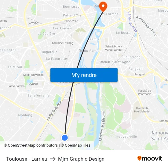 Toulouse - Larrieu to Mjm Graphic Design map