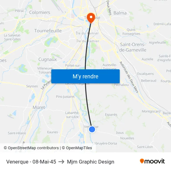 Venerque - 08-Mai-45 to Mjm Graphic Design map
