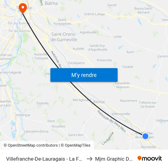 Villefranche-De-Lauragais - La Fontasse to Mjm Graphic Design map