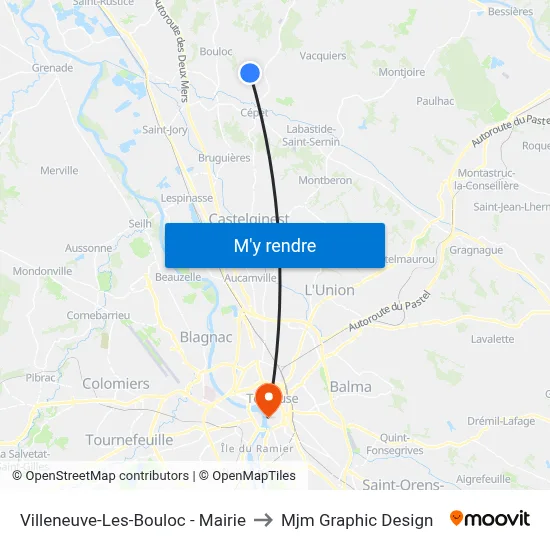 Villeneuve-Les-Bouloc - Mairie to Mjm Graphic Design map