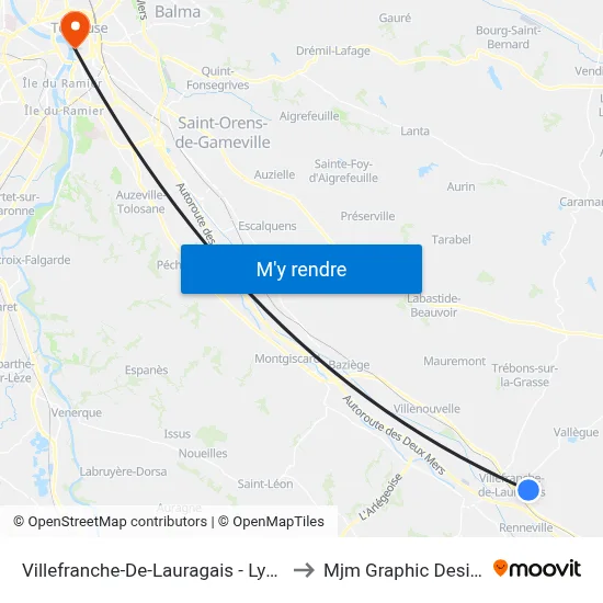 Villefranche-De-Lauragais - Lycée to Mjm Graphic Design map