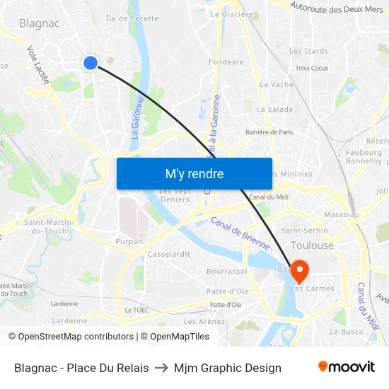 Blagnac - Place Du Relais to Mjm Graphic Design map