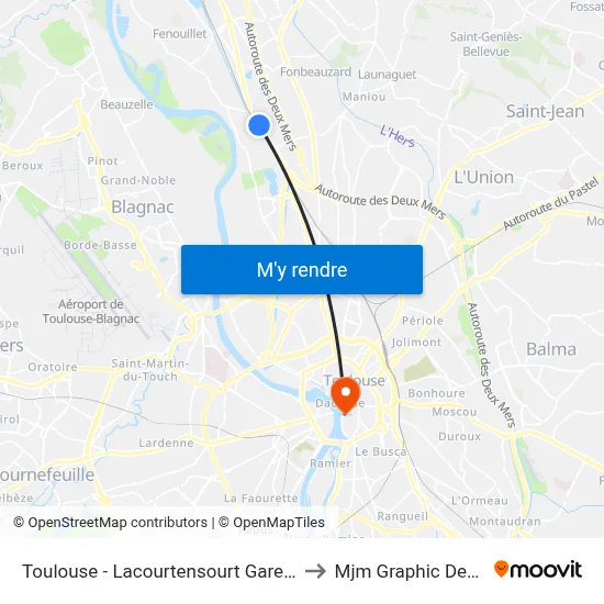 Toulouse - Lacourtensourt Gare Sncf to Mjm Graphic Design map