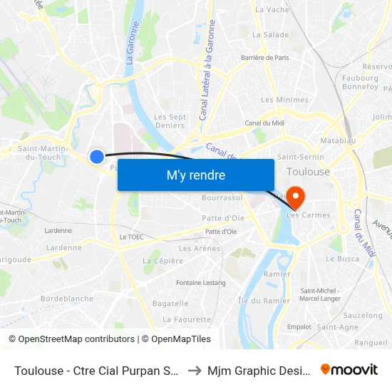 Toulouse - Ctre Cial Purpan Sud to Mjm Graphic Design map
