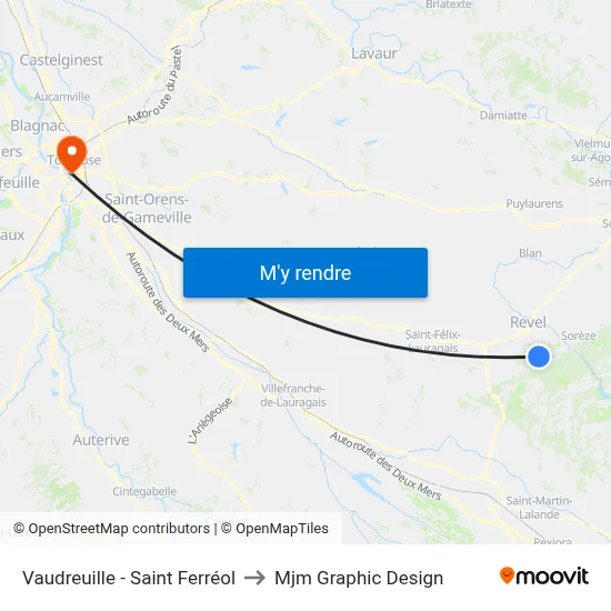 Vaudreuille - Saint Ferréol to Mjm Graphic Design map