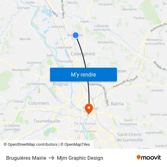 Bruguières Mairie to Mjm Graphic Design map