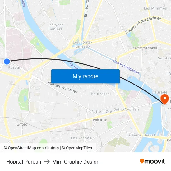 Hôpital Purpan to Mjm Graphic Design map