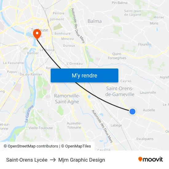 Saint-Orens Lycée to Mjm Graphic Design map