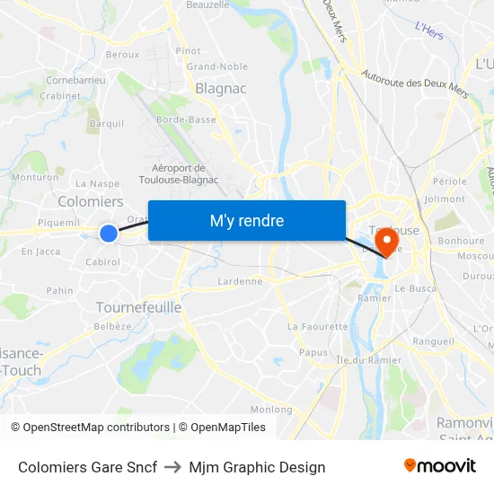 Colomiers Gare Sncf to Mjm Graphic Design map