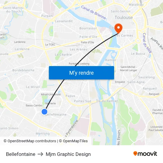 Bellefontaine to Mjm Graphic Design map
