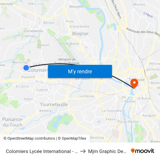 Colomiers Lycée International - Gare to Mjm Graphic Design map