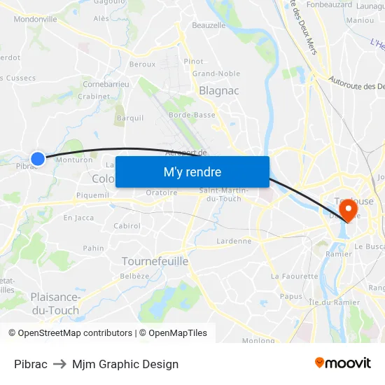 Pibrac to Mjm Graphic Design map