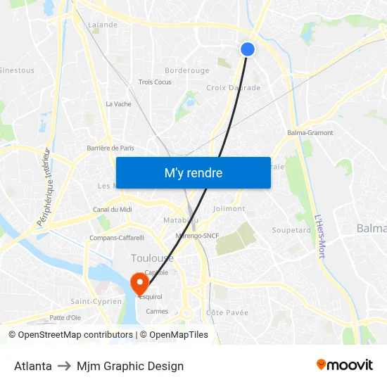 Atlanta to Mjm Graphic Design map