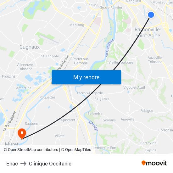 Enac to Clinique Occitanie map